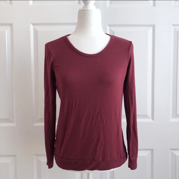 Rachel Zoe Burgundy Long Sleeve Basic Layering Tee - Picture 1 of 7